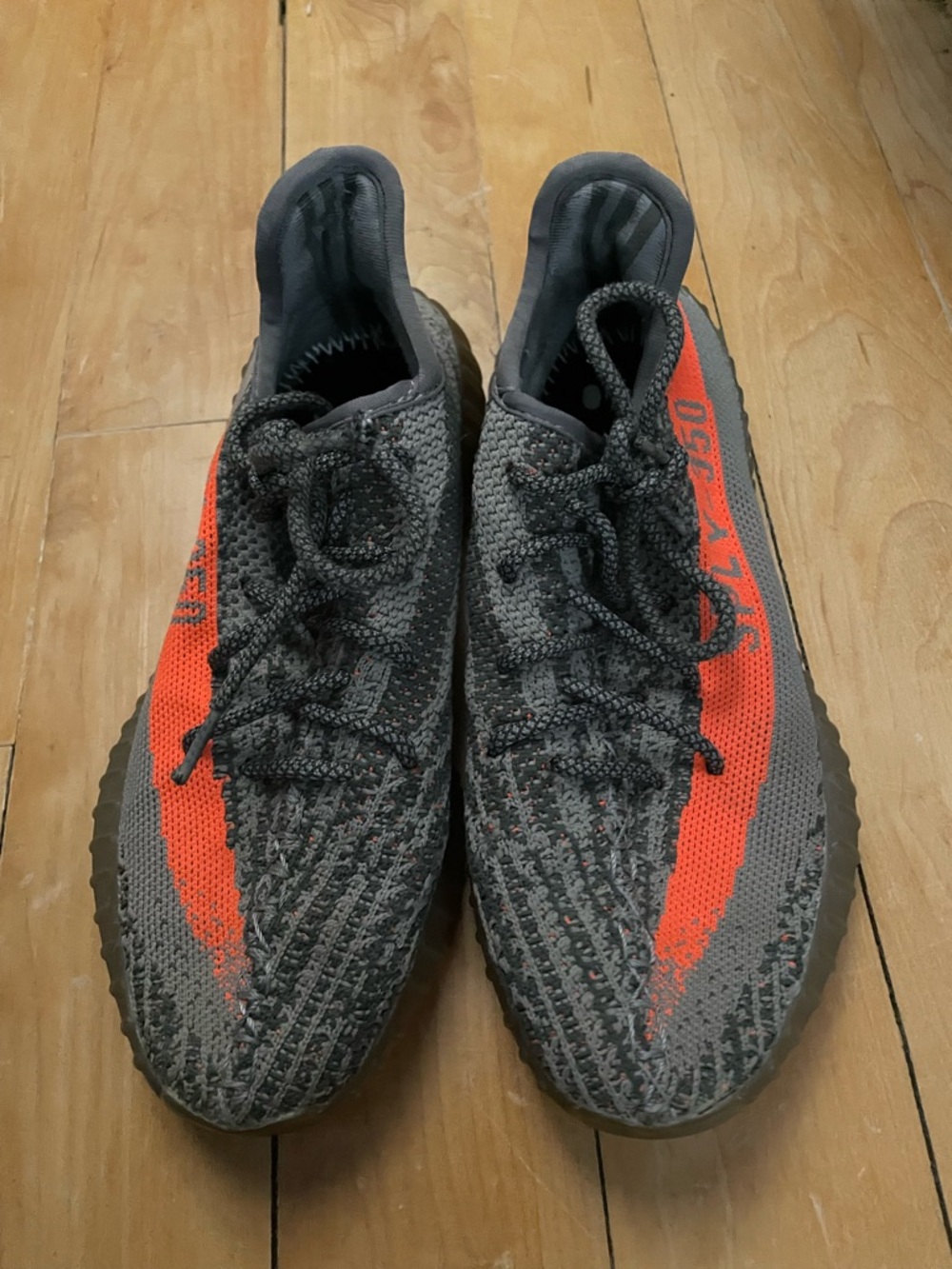 Adidas Yeezy 350 Gray & Orange Knit Sneakers